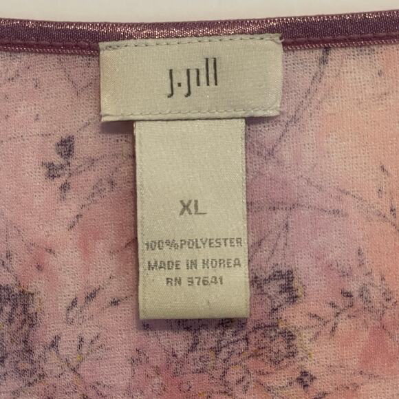 J. Jill Floral Mesh Top Womens XL Pink Purple Gold Lettuce Hem Fairy Romantic - Picture 4 of 6